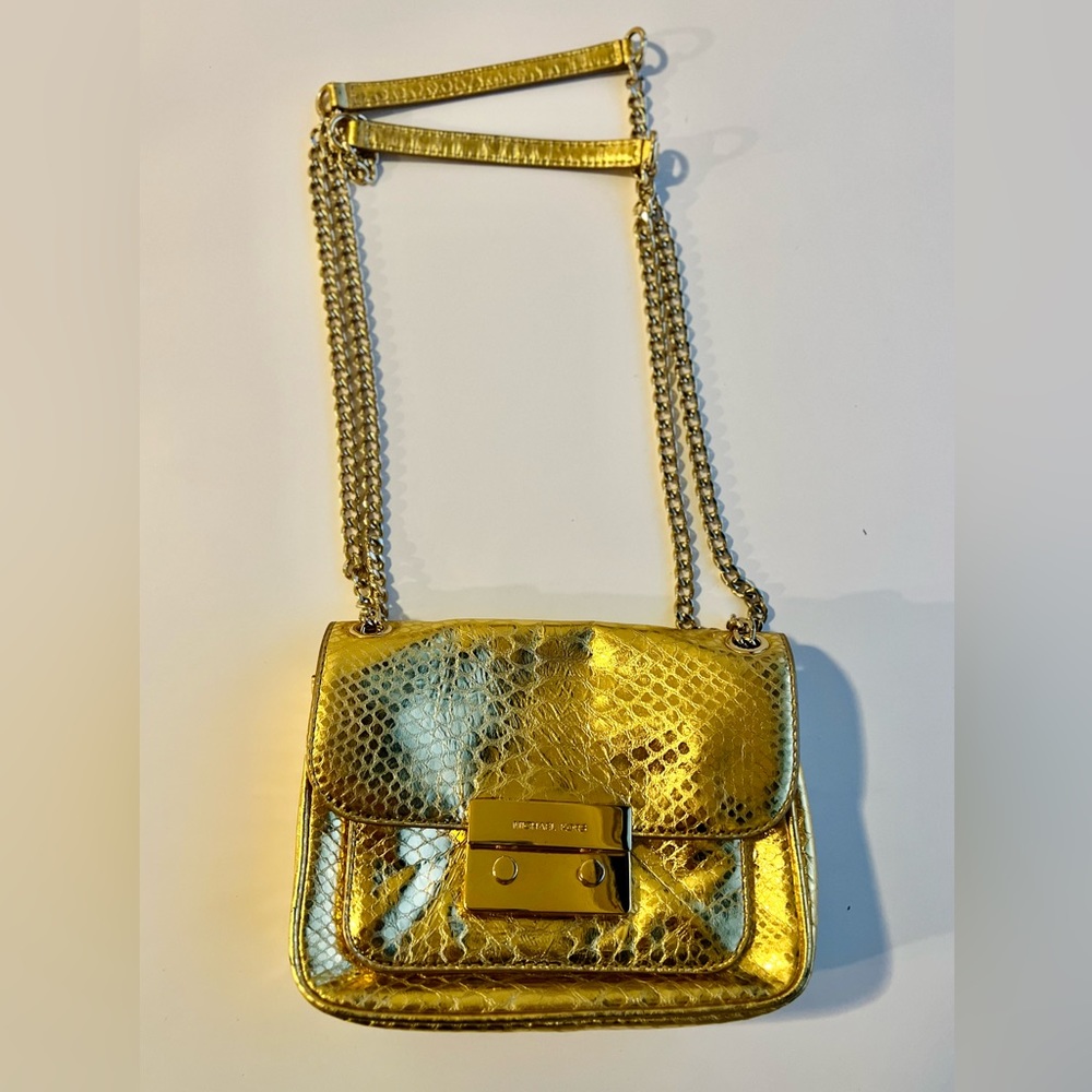 MICHAEL KORS Gold Chain Snakeskin Purse